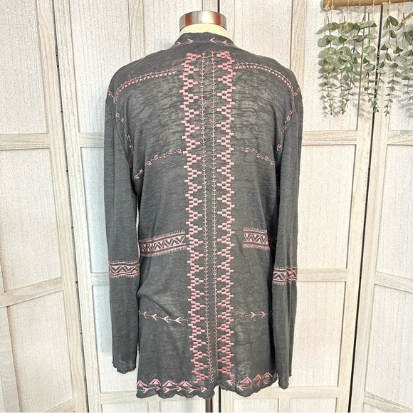 Haute Project Los Angeles Gray Pink Boho Waterfall Cardigan Sweater Tribal Large - Picture 3 of 8